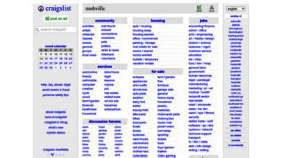 Craigslist.com nashville - craigslist provides local classifieds and forums for jobs, housing, for sale, services, local community, and events